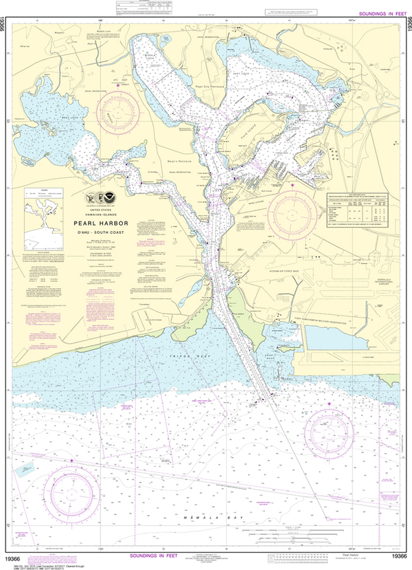 Noaa Chart 19366: South Coast Of O'ahu: Pearl Harbor - Captain's 