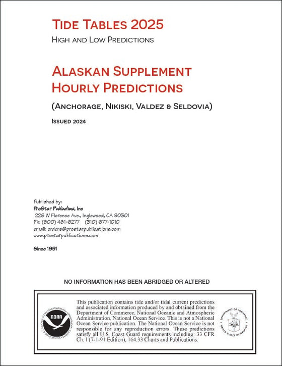 2025 Alaskan Supplement to Tide Tables (Anchorage, Nikiski, Valdeze & Seldova)