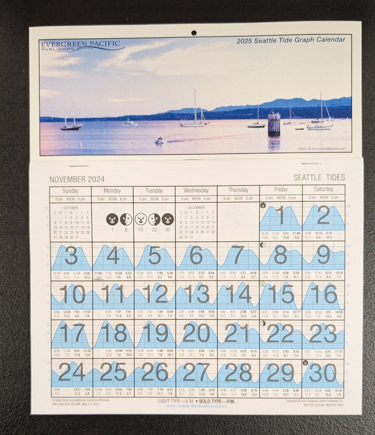 2025 Tide Graph Calendar for Seattle