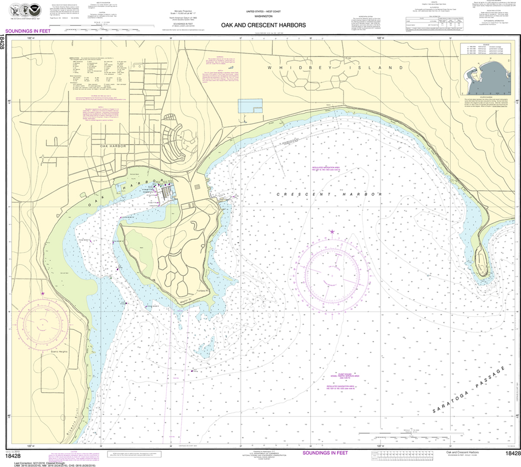 NOAA Chart 18428: Oak and Crescent Harbors - Captain's Nautical Books &  Charts