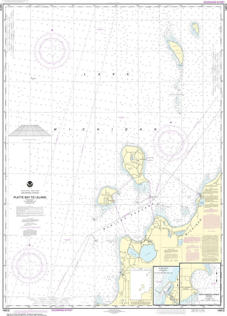 NOAA Chart 14912: Platte Bay to Leland, Leland, South Manitou Harbor ...