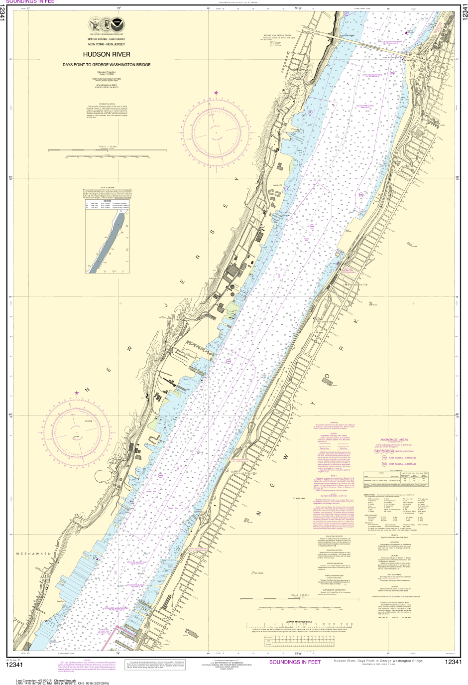 NOAA Chart 12341: Hudson River: Days Point to George Washington Bridge -  Captain's Nautical Books & Charts