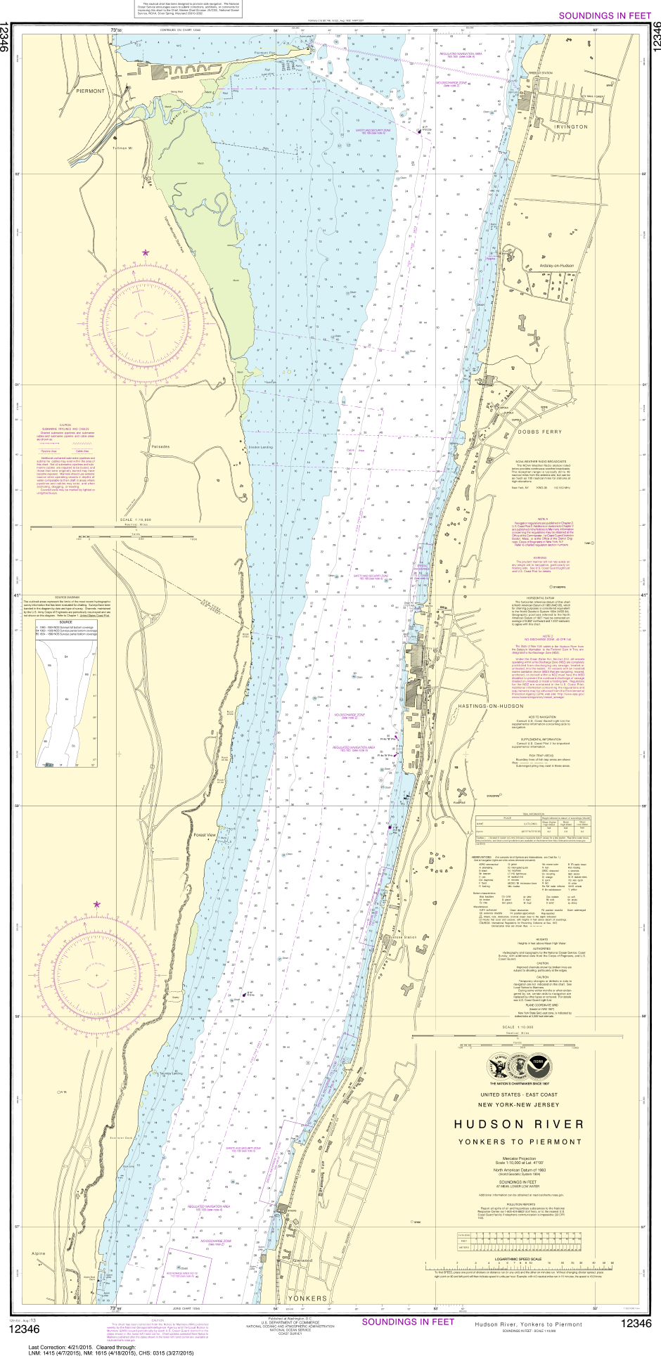 NOAA Chart 12346 Hudson River Yonkers to Piermont Captain's