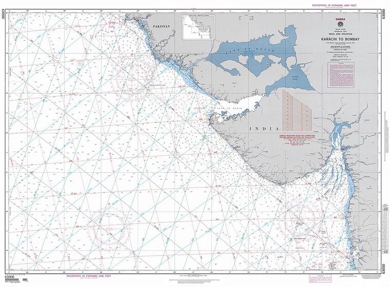 NGA Chart 63000: Karachi to Bombay, India and Pakistan (OMEGA)