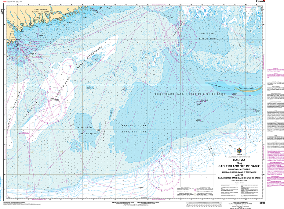 CHS Chart 8007: Halifax to/à Sable Island/Île de Sable, Including