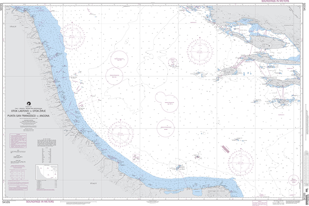 NGA Chart 54105: Otok Lastovo to Otok Zirje and Punta San Francesco to Ancona