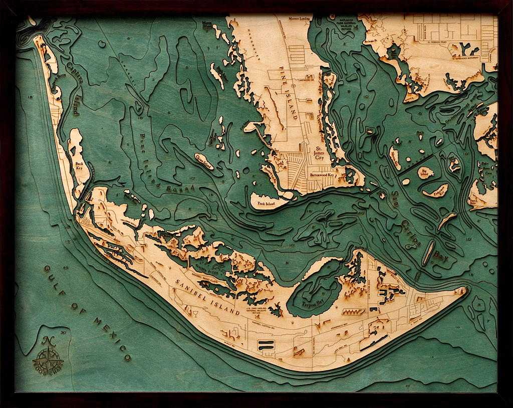 Puget Sound, Washington 3-D Nautical Wood Chart, 24.5 x 31