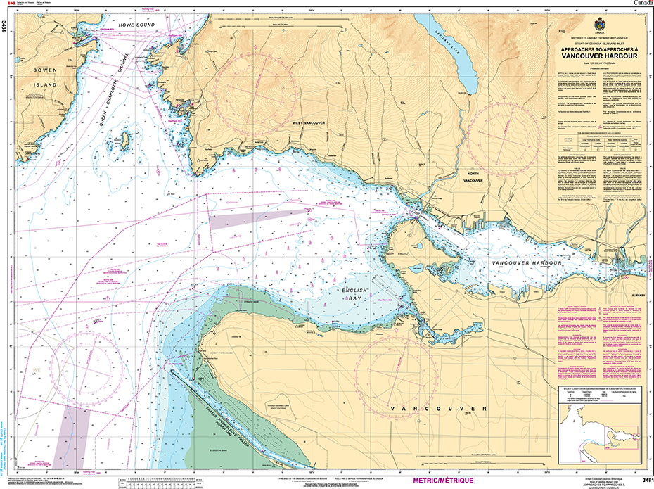 CHS Print-on-Demand Charts Canadian Waters-3481: Approaches to/Approches € Vancouver Harbour, CHS POD Chart-CHS3481