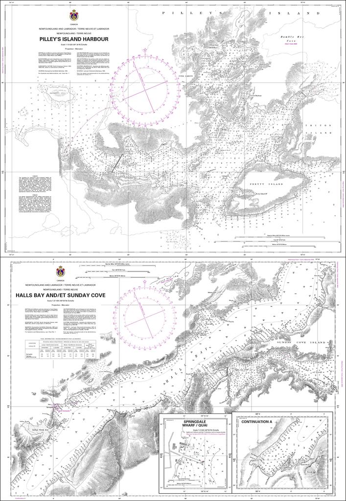 CHS Chart 4591: Pilleys Island Harbour - Halls Bay and / et Sunday Cove