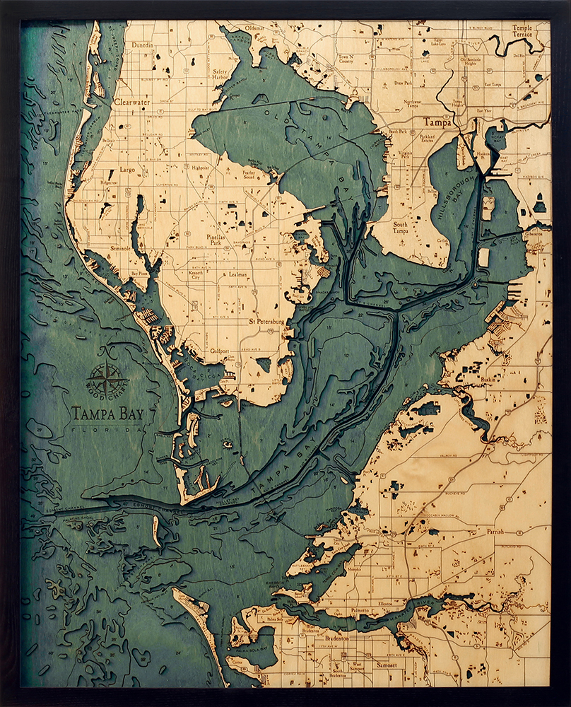 Puget Sound, Washington 3-D Nautical Wood Chart, 24.5 x 31