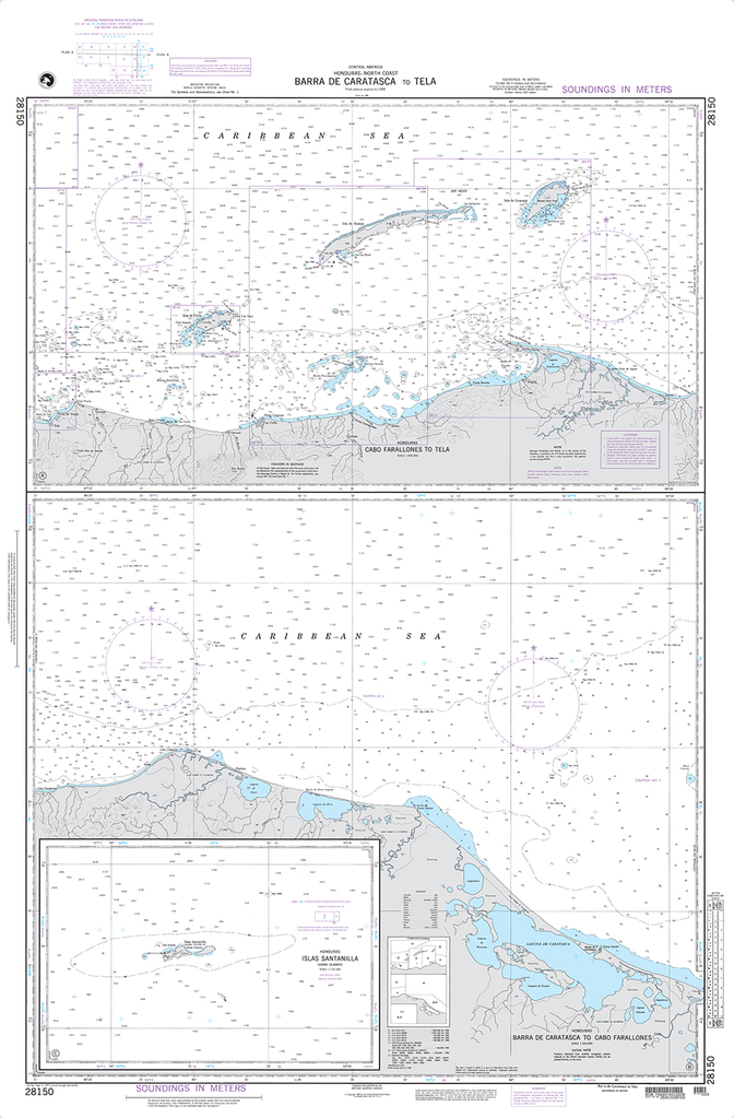 NGA Chart 28150: Barra de Caratasca to Tela Panels: A. Cabo Farallones to Tela