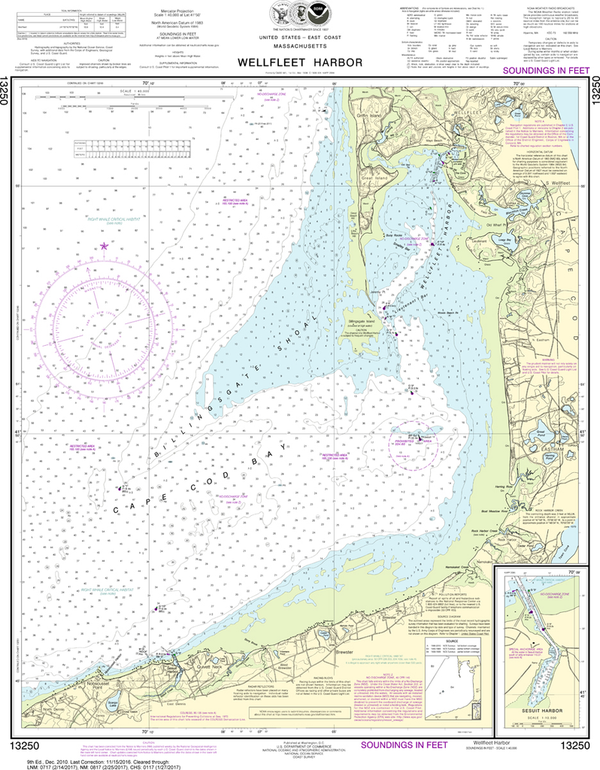 NOAA Chart 13250 Wellfleet Harbor, Sesuit Harbor Captain's Nautical