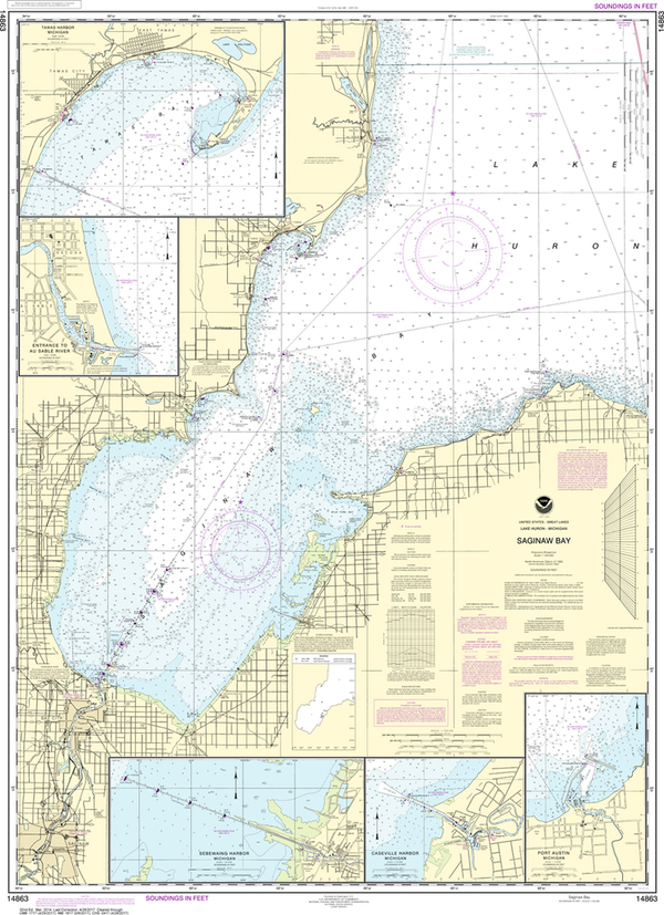 NOAA Chart 14863: Saginaw Bay, Port Austin Harbor, Caseville Harbor, E ...